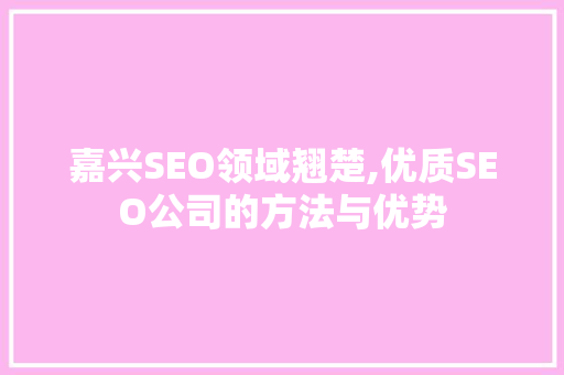 嘉兴SEO领域翘楚,优质SEO公司的方法与优势 嘉兴SEO领域翘楚,优质SEO公司的方法与优势