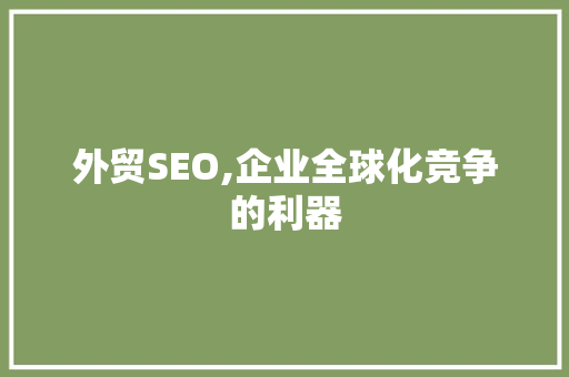 外贸SEO,企业全球化竞争的利器 外贸SEO,企业全球化竞争的利器