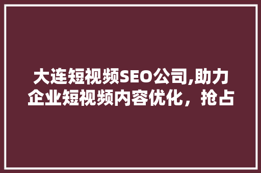 大连短视频SEO公司,助力企业短视频内容优化，抢占市场先机
