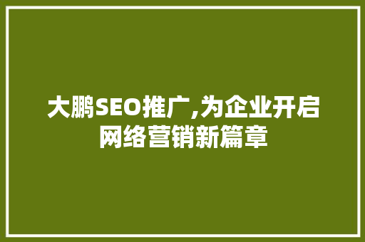 大鹏SEO推广,为企业开启网络营销新篇章