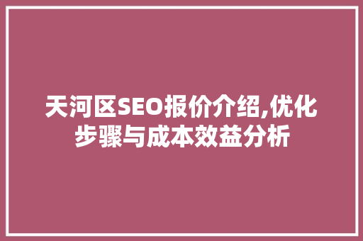 天河区SEO报价介绍,优化步骤与成本效益分析