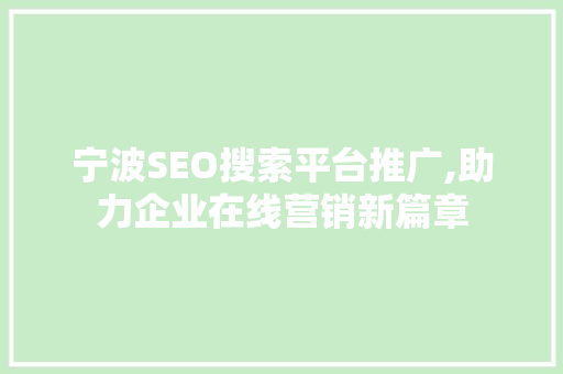 宁波SEO搜索平台推广,助力企业在线营销新篇章