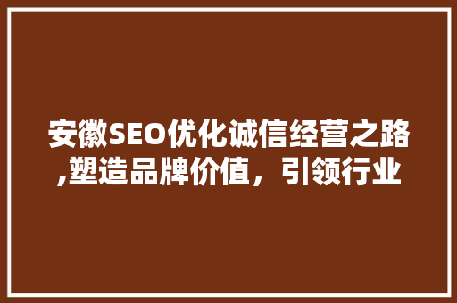 安徽SEO优化诚信经营之路,塑造品牌价值，引领行业新风向