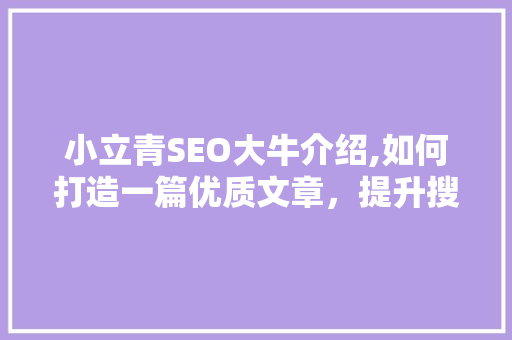 小立青SEO大牛介绍,如何打造一篇优质文章，提升搜索引擎排名