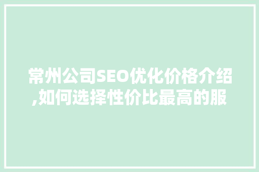 常州公司SEO优化价格介绍,如何选择性价比最高的服务
