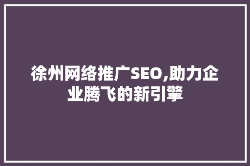 徐州网络推广SEO,助力企业腾飞的新引擎 徐州网络推广SEO,助力企业腾飞的新引擎