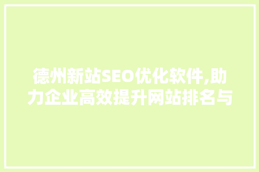 德州新站SEO优化软件,助力企业高效提升网站排名与流量 德州新站SEO优化软件,助力企业高效提升网站排名与流量