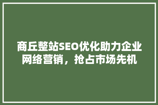 商丘整站SEO优化助力企业网络营销，抢占市场先机