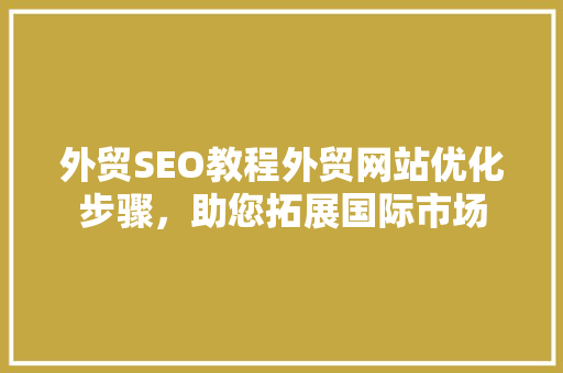 外贸SEO教程外贸网站优化步骤，助您拓展国际市场
