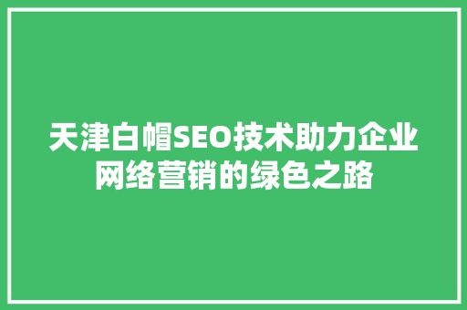 天津白帽SEO技术助力企业网络营销的绿色之路 天津白帽SEO技术助力企业网络营销的绿色之路