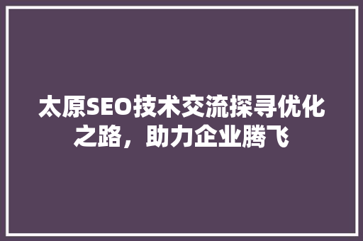 太原SEO技术交流探寻优化之路，助力企业腾飞 网络技术