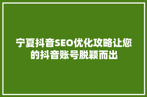 宁夏抖音SEO优化攻略让您的抖音账号脱颖而出 宁夏抖音SEO优化攻略让您的抖音账号脱颖而出