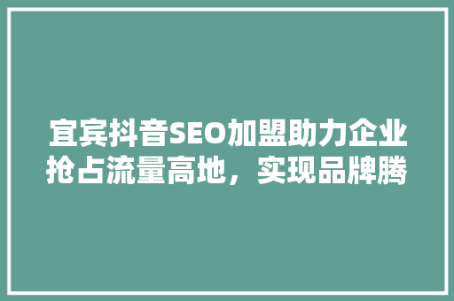 宜宾抖音SEO加盟助力企业抢占流量高地,实现品牌腾飞 宜宾抖音SEO加盟助力企业抢占流量高地,实现品牌腾飞