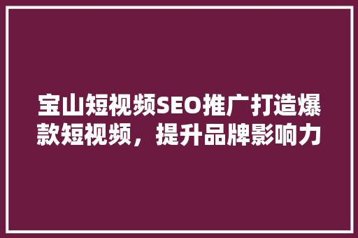 宝山短视频SEO推广打造爆款短视频,提升品牌影响力 宝山短视频SEO推广打造爆款短视频,提升品牌影响力