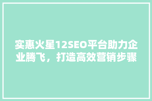 实惠火星12SEO平台助力企业腾飞，打造高效营销步骤