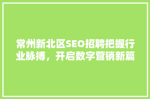 常州新北区SEO招聘把握行业脉搏,开启数字营销新篇章 常州新北区SEO招聘把握行业脉搏,开启数字营销新篇章