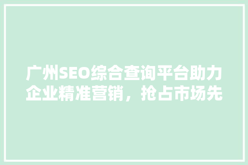 广州SEO综合查询平台助力企业精准营销，抢占市场先机