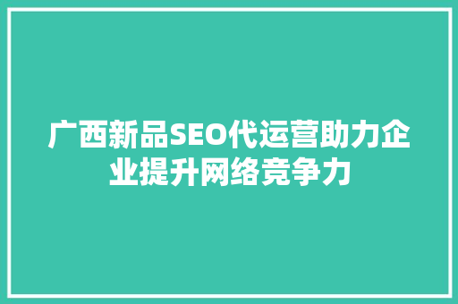 广西新品SEO代运营助力企业提升网络竞争力