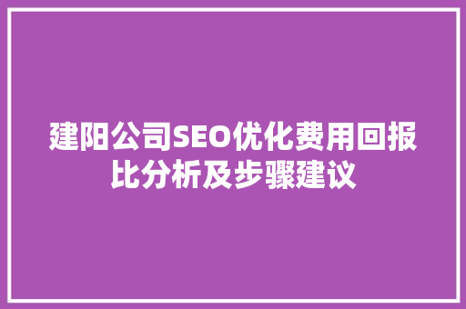 建阳公司SEO优化费用回报比分析及步骤建议 建阳公司SEO优化费用回报比分析及步骤建议