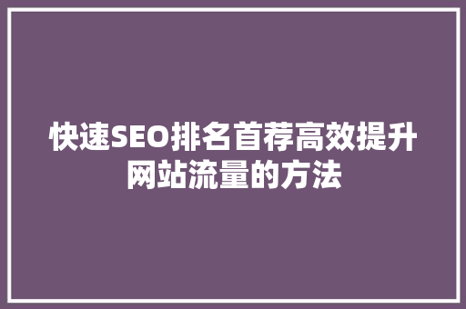 快速SEO排名首荐高效提升网站流量的方法