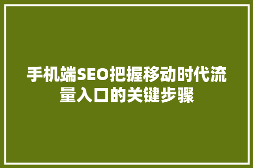 手机端SEO把握移动时代流量入口的关键步骤