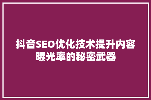 抖音SEO优化技术提升内容曝光率的秘密武器