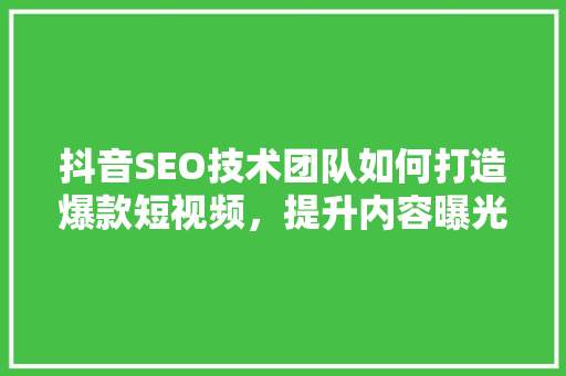 抖音SEO技术团队如何打造爆款短视频，提升内容曝光率