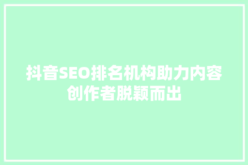 抖音SEO排名机构助力内容创作者脱颖而出 编程语言