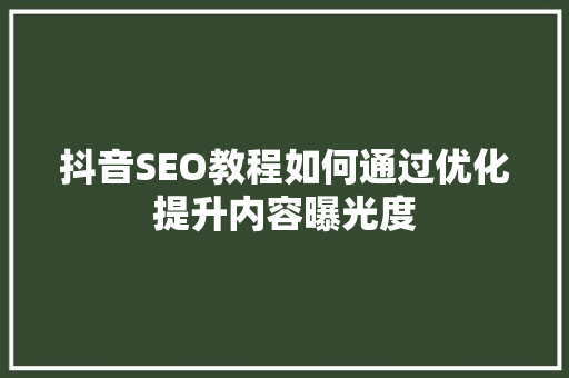 抖音SEO教程如何通过优化提升内容曝光度