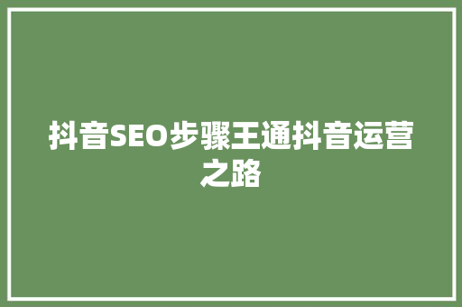 抖音SEO步骤王通抖音运营之路