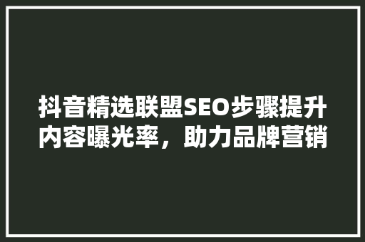 抖音精选联盟SEO步骤提升内容曝光率，助力品牌营销