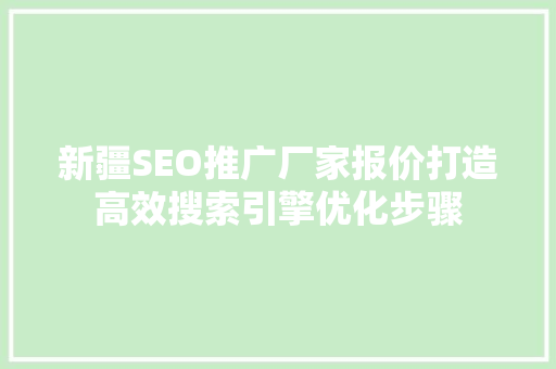 新疆SEO推广厂家报价打造高效搜索引擎优化步骤