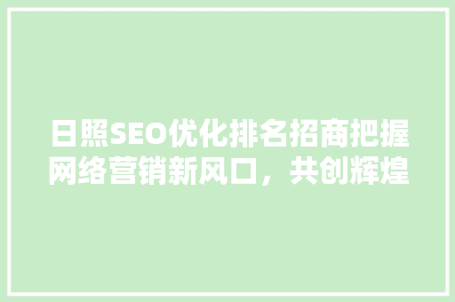 日照SEO优化排名招商把握网络营销新风口，共创辉煌未来