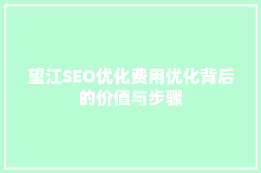 望江SEO优化费用优化背后的价值与步骤