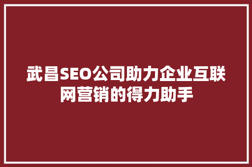 武昌SEO公司助力企业互联网营销的得力助手 武昌SEO公司助力企业互联网营销的得力助手