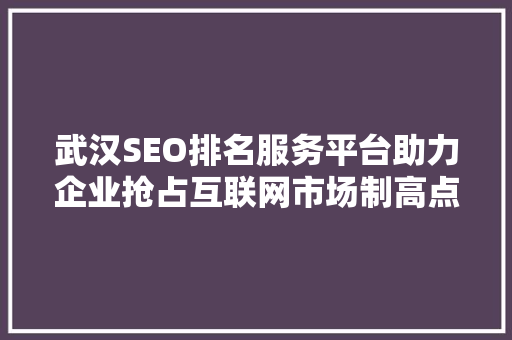 武汉SEO排名服务平台助力企业抢占互联网市场制高点 武汉SEO排名服务平台助力企业抢占互联网市场制高点