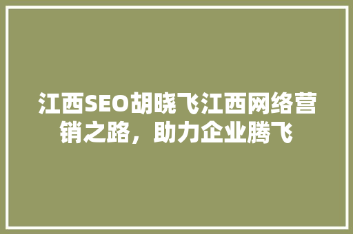 江西SEO胡晓飞江西网络营销之路,助力企业腾飞 江西SEO胡晓飞江西网络营销之路,助力企业腾飞