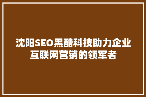 沈阳SEO黑酷科技助力企业互联网营销的领军者 网络技术 沈阳SEO黑酷科技助力企业互联网营销的领军者 网络技术