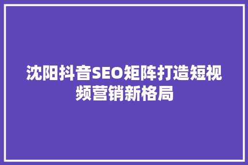 沈阳抖音SEO矩阵打造短视频营销新格局
