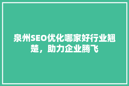 泉州SEO优化哪家好行业翘楚，助力企业腾飞
