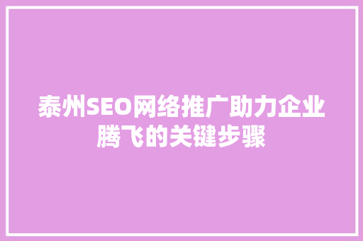 泰州SEO网络推广助力企业腾飞的关键步骤