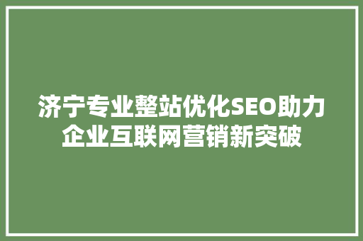 济宁专业整站优化SEO助力企业互联网营销新突破