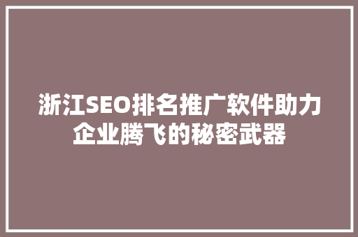 浙江SEO排名推广软件助力企业腾飞的秘密武器