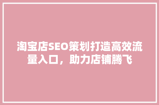 淘宝店SEO策划打造高效流量入口，助力店铺腾飞