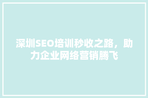 深圳SEO培训秒收之路，助力企业网络营销腾飞