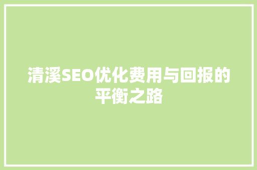 清溪SEO优化费用与回报的平衡之路