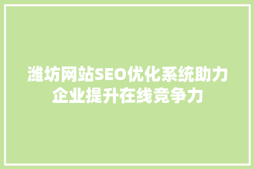 潍坊网站SEO优化系统助力企业提升在线竞争力
