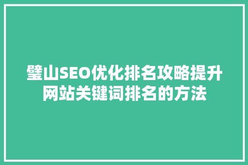 璧山SEO优化排名攻略提升网站关键词排名的方法