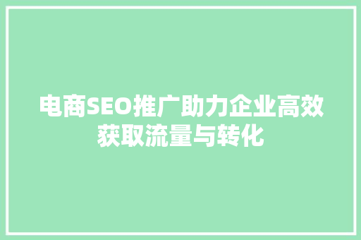 电商SEO推广助力企业高效获取流量与转化 电商SEO推广助力企业高效获取流量与转化