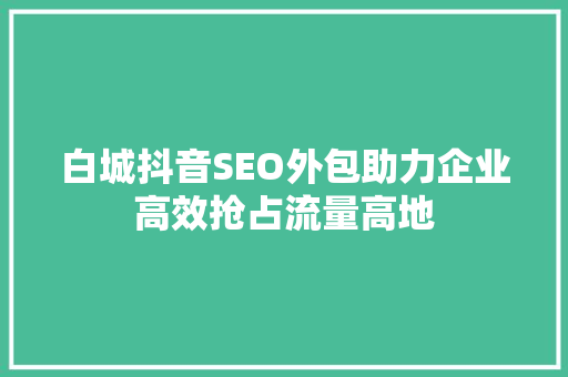 白城抖音SEO外包助力企业高效抢占流量高地